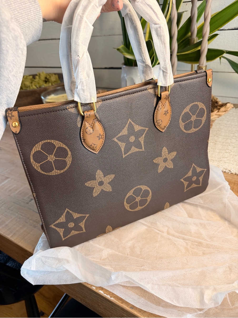 Designer-Inspired Brown Monogram Tote Bag